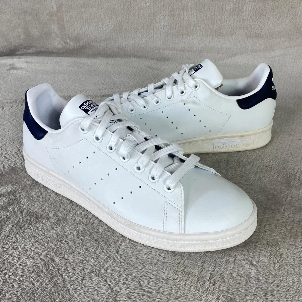 Adidas Stan Smith Mens Shoes Size 11.5 White Blue Leather Tennis Pickleball NEW